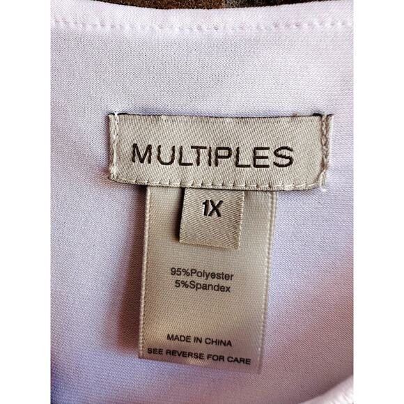 Multiples Womens Multicolor Abstracts Round Neck Short Sleeve Blouse Size 1X NWT - Picture 3 of 3